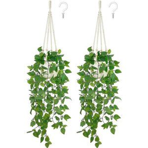 2Pack Fake Hanging Plant w/ Pot Artificial Plants for Home Decor Indoor Macrame